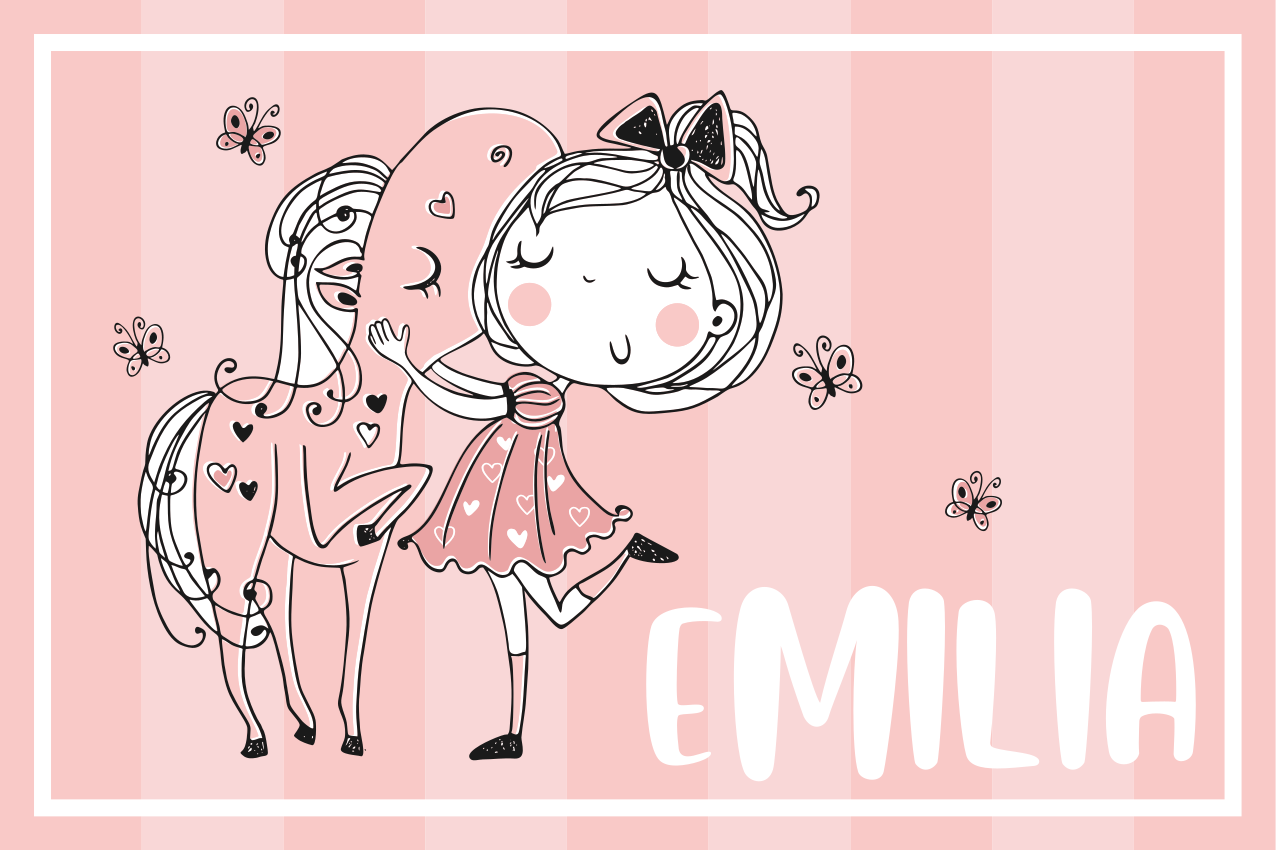 Children placemat charming girl horse - TenStickers