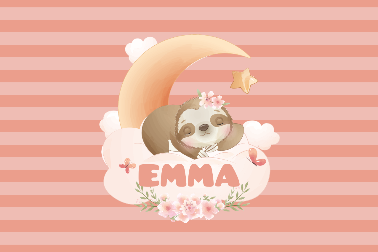 Cute animals sloth with name children placemats - TenStickers