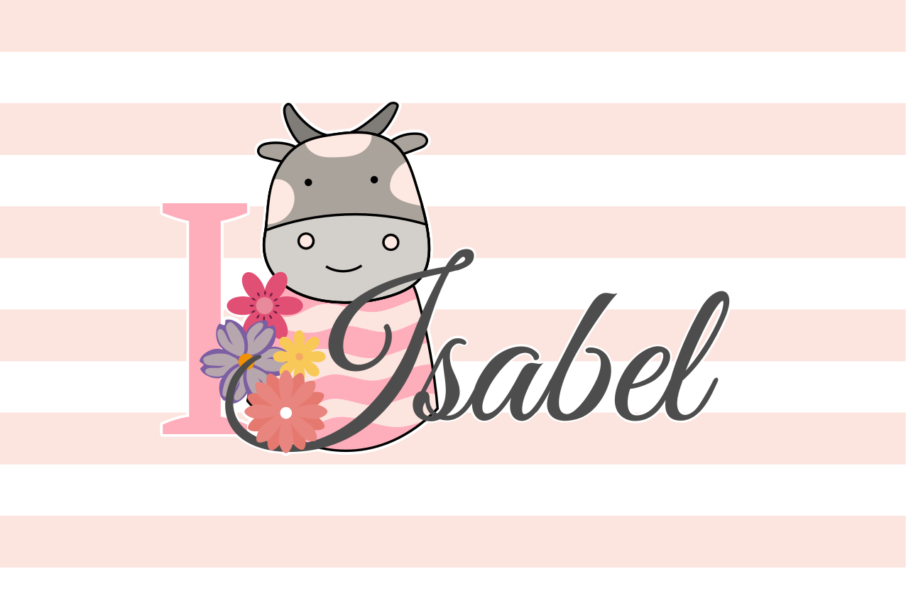 Cute animals cow with name children placemats - TenStickers