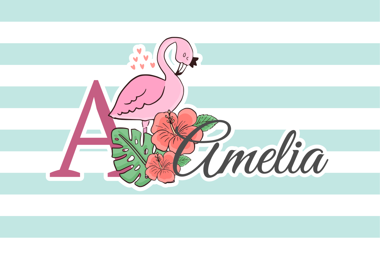 Children placemat flamingo monogram amelia - TenStickers