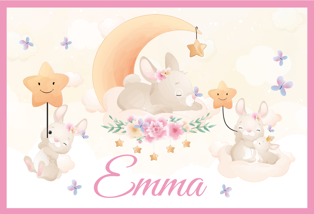 Cute animals bunny with name vinyl placemats - TenStickers