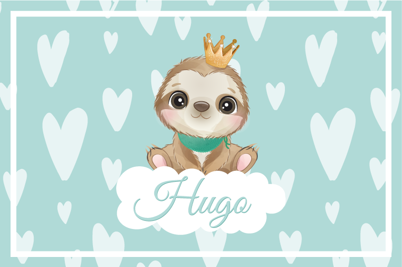 Cute sloth for boy with name children placemats - TenStickers