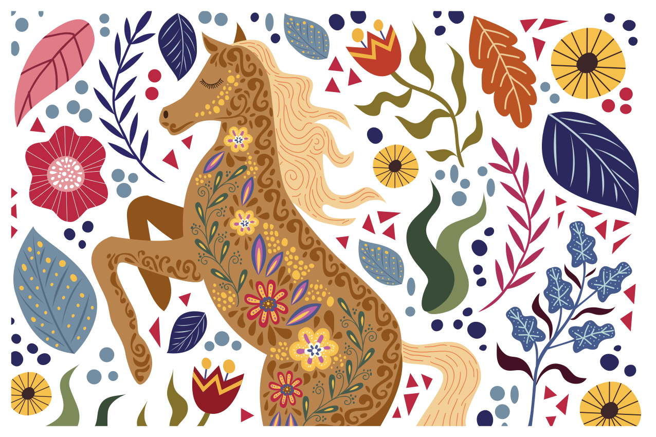 Wild horse folklore illustration placemats - TenStickers