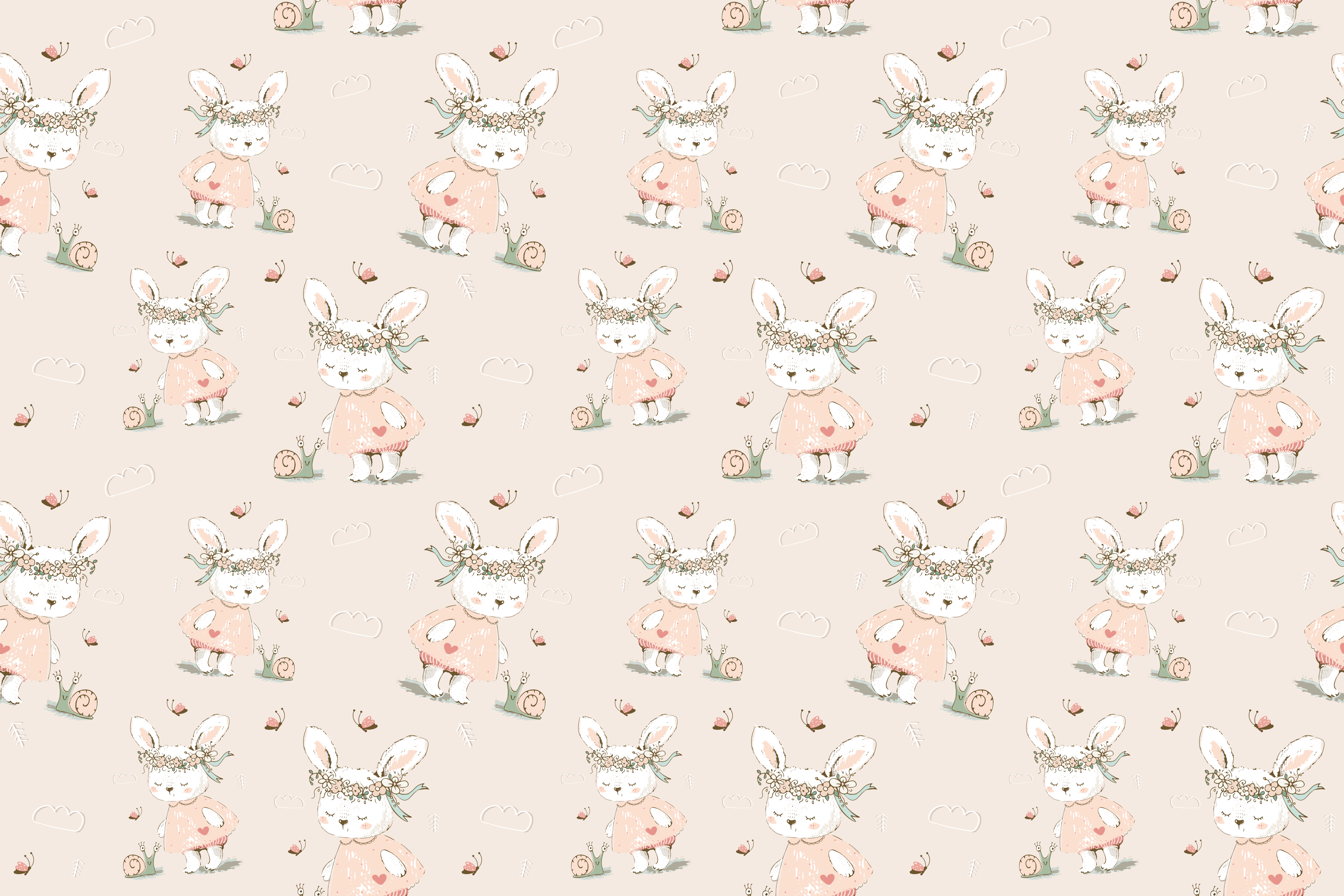 Bunny with flowers blue 80's pattern placemats - TenStickers