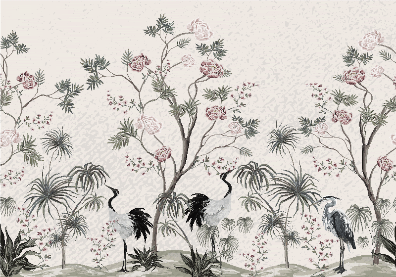 Children placemat cranes among blossoms - TenStickers