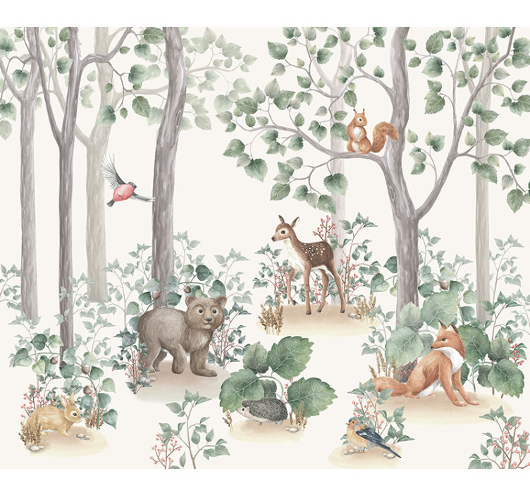 animals in the woods nursery mural - TenStickers