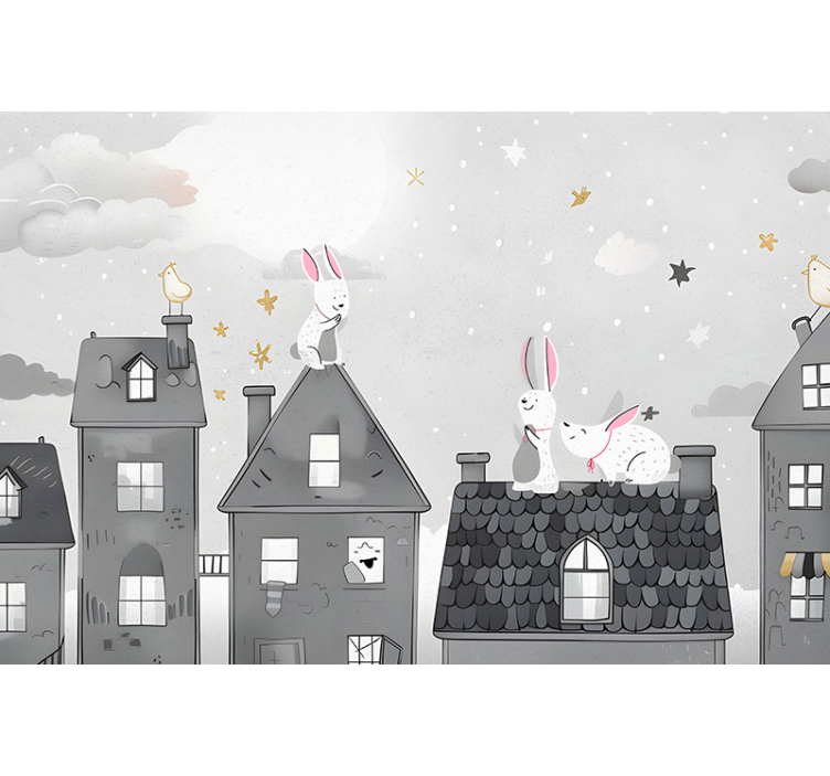Bunnies at night nursery mural - TenStickers