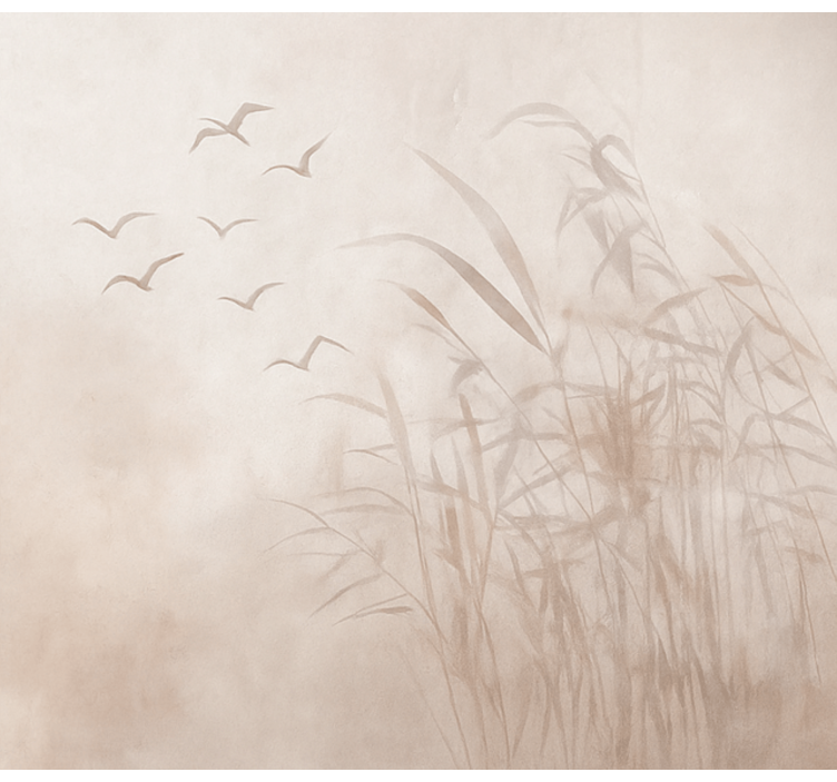 Misty bird reeds mural for living room - TenStickers