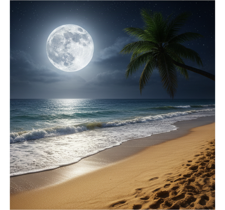 Sea mural full moon ocean scene - TenStickers
