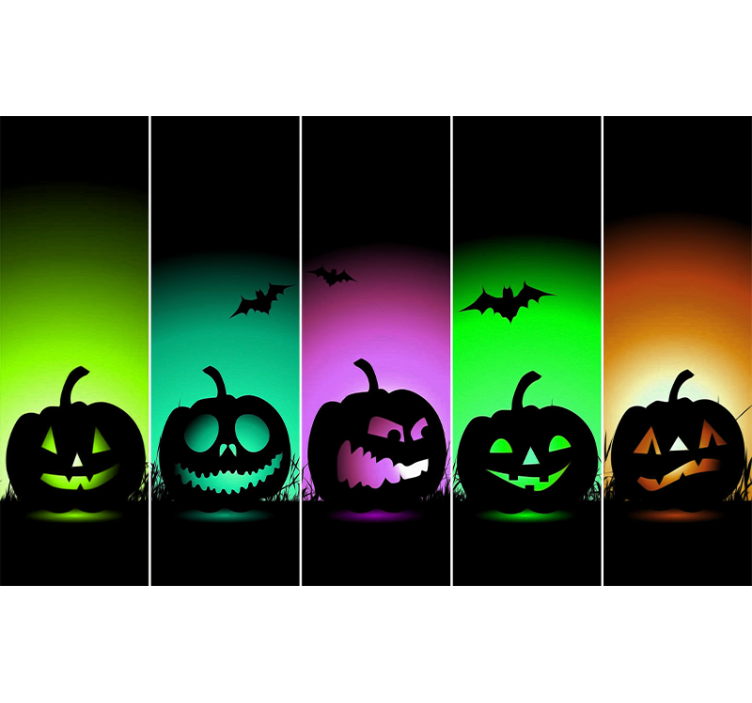 Halloween mural of jack-o'-lantern faces - TenStickers