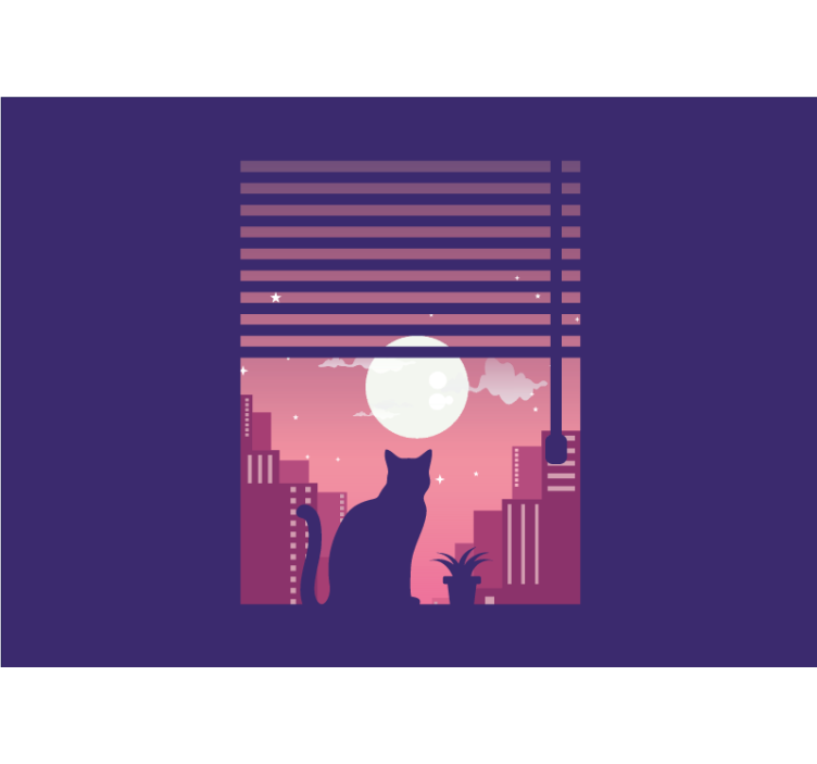 Cat Silhouette Nightview animal wall mural - TenStickers