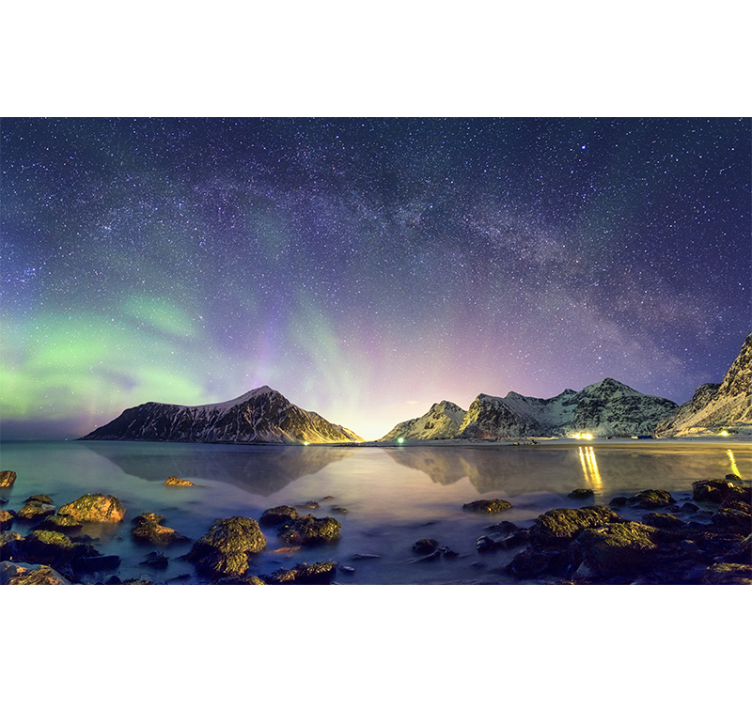 Aurora borealis with snow mountain wall mural - TenStickers