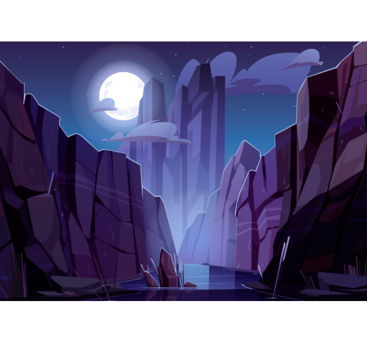 Lunar Illuminated Rocky Terrain landscape mural wallpaper - TenStickers