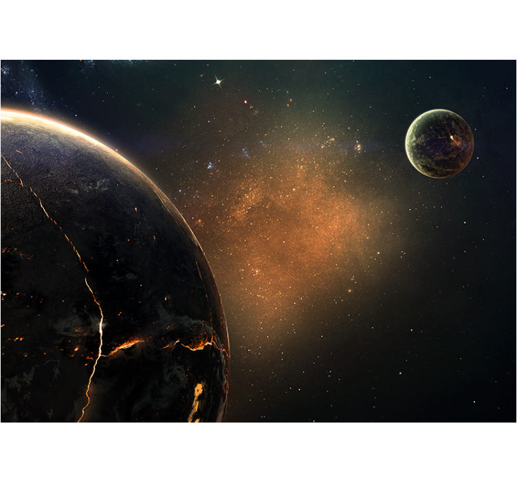 Galaxies and planets in brown space wall mural - TenStickers