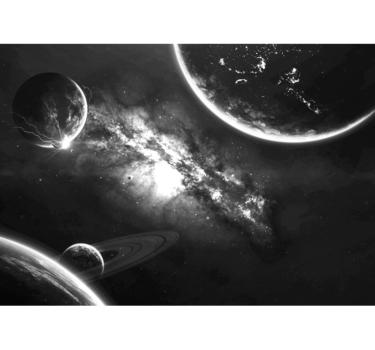 Galaxies and planets in grey space wall mural - TenStickers