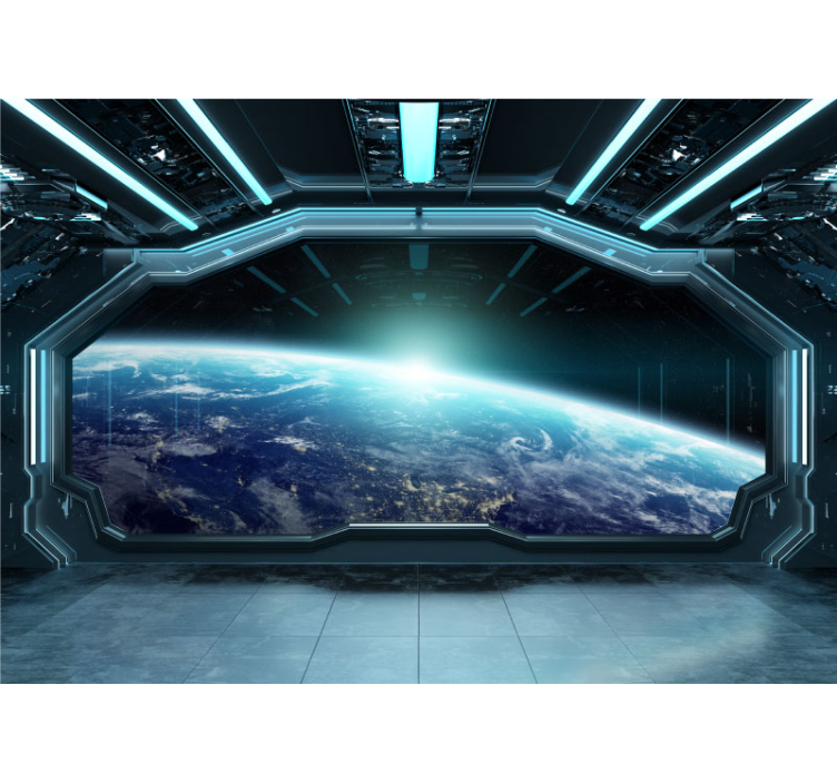 Earth galaxy space spaceship 3d wallpaper - TenStickers