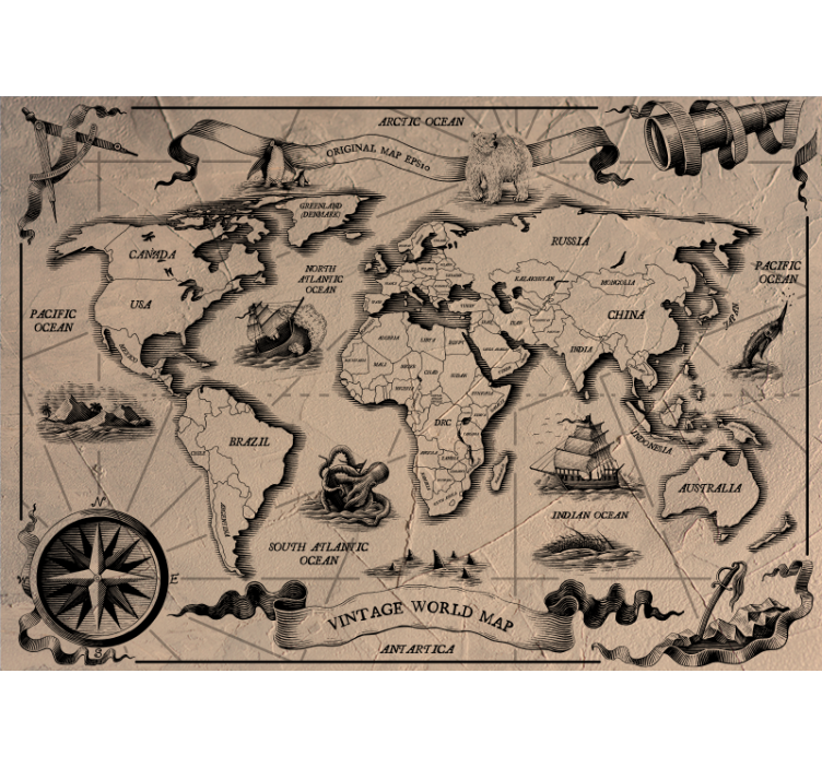 World map wall mural vintage global map - TenStickers