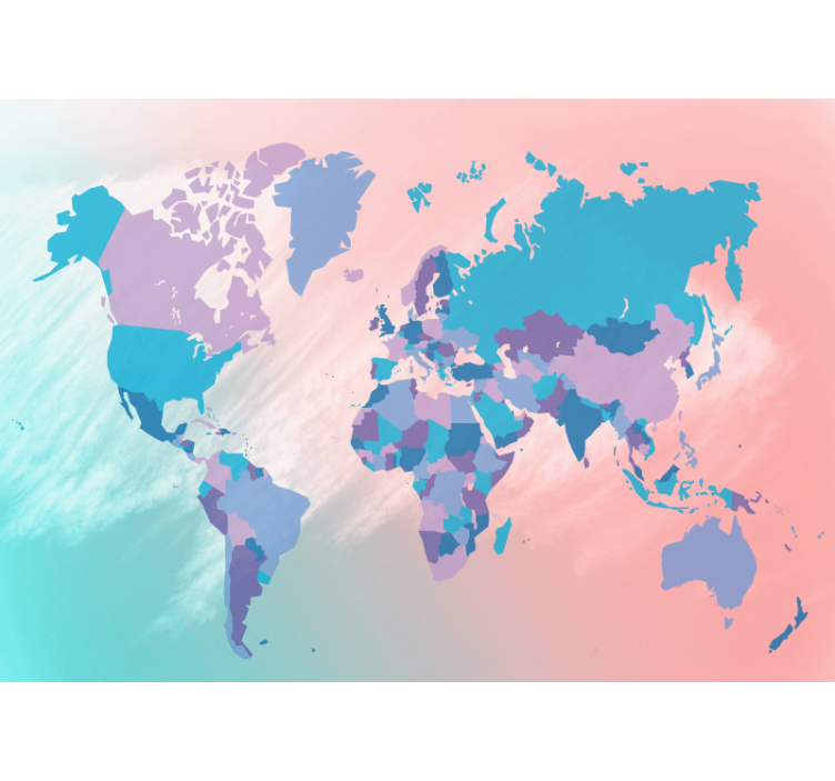Pastel shades Political world map mural - TenStickers