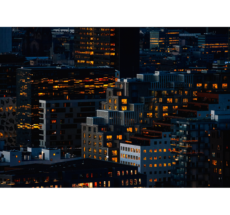 Oslo modern buildings at night wall mural - TenStickers