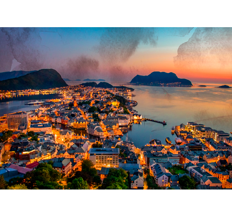 Ålesund norwegian city snow wall mural - TenStickers