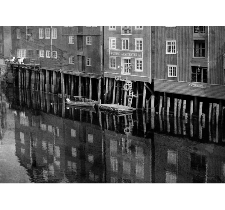 City wall mural historic waterfront reflection - TenStickers