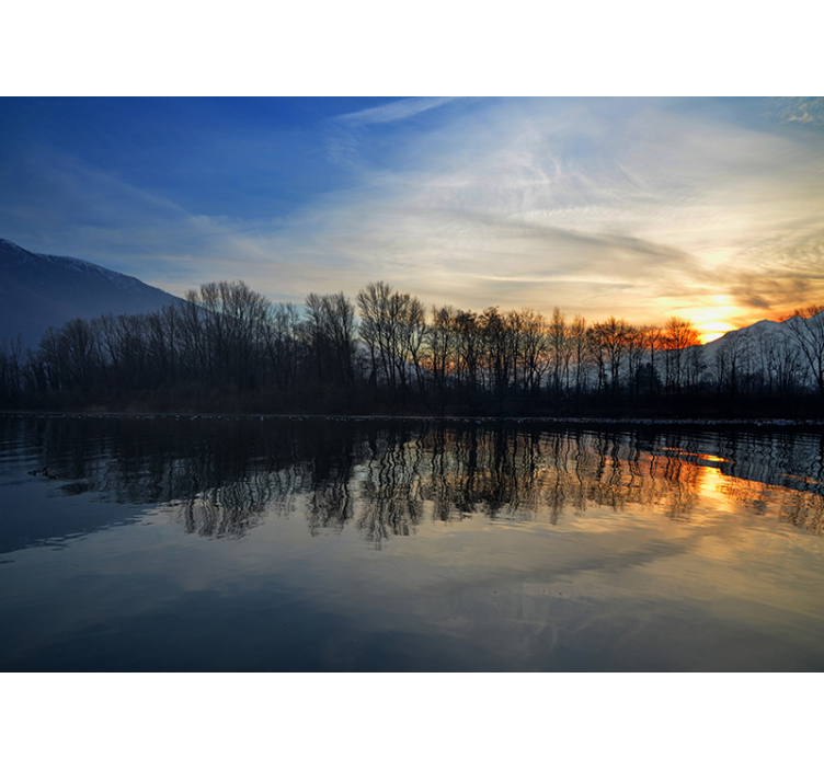 Tranquil Lake Sunset landscape mural wallpaper - TenStickers
