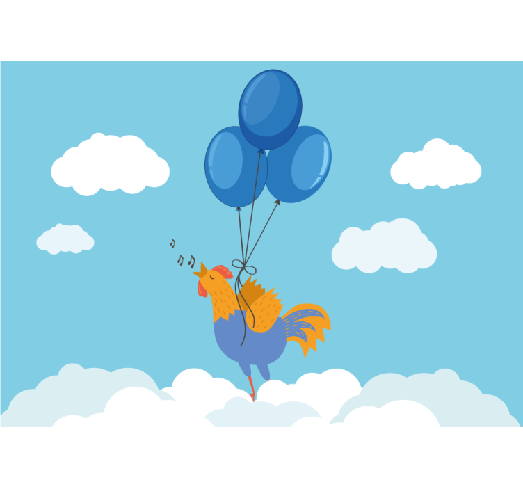 Children wall mural singing rooster balloons - TenStickers