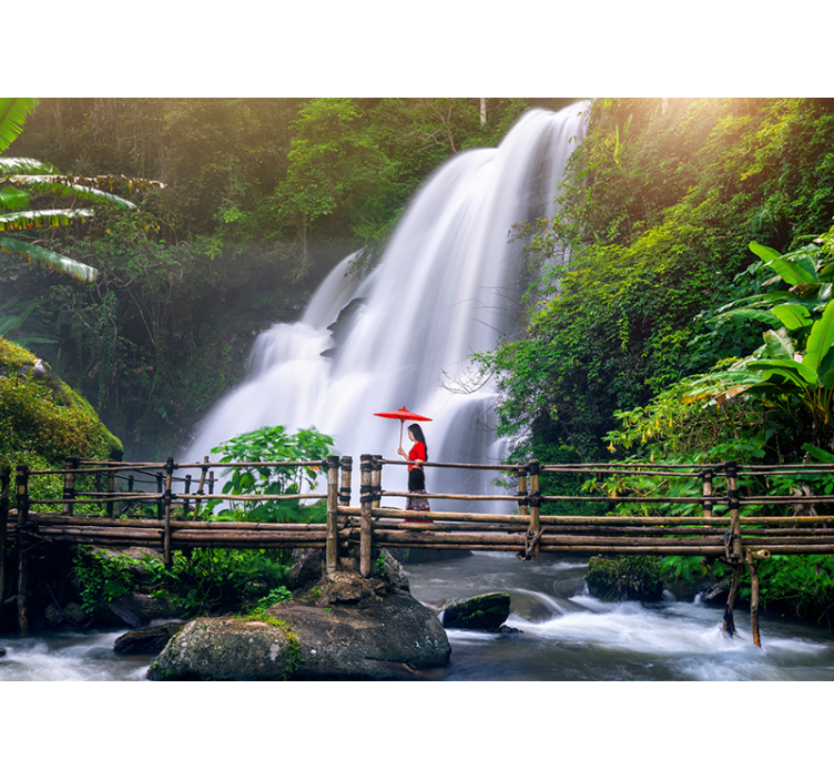 Landscape mural wallpaper serene waterfall scenery - TenStickers