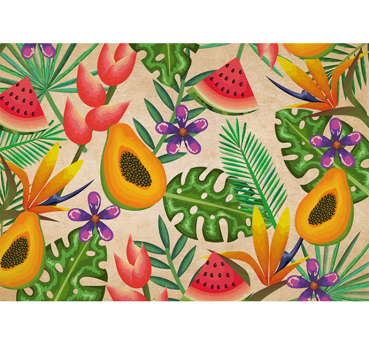 Flower mural with tropical fruit designs - TenStickers