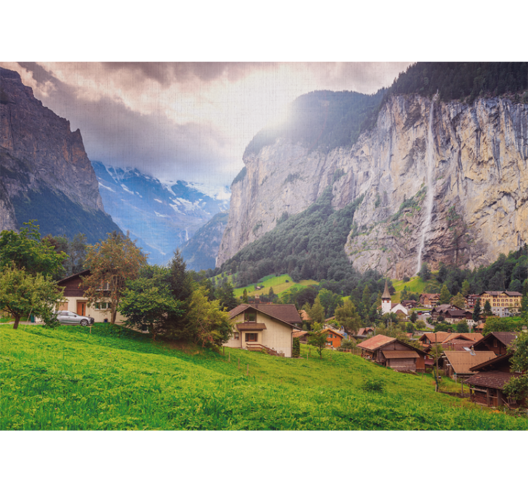 Landscape mural wallpaper mountain valley scene - TenStickers
