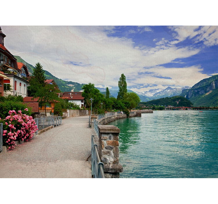 Landscape mural wallpaper picturesque lakeside view - TenStickers