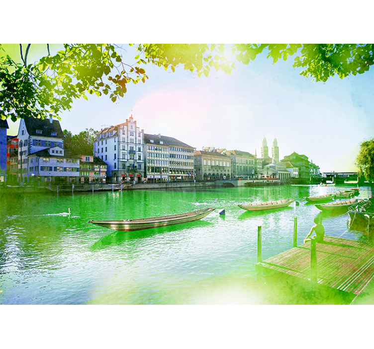 Beautiful lake in the summer wall mural - TenStickers