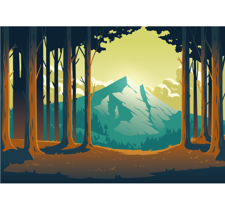 Cartoon forest with mountain Wall Mural - TenStickers