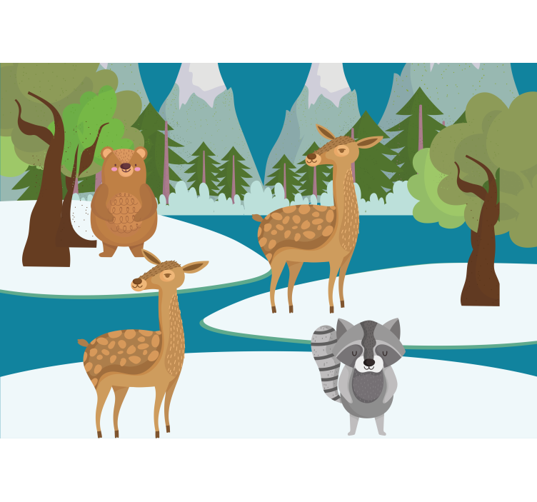 Drawn forest animal scene children wall mural - TenStickers