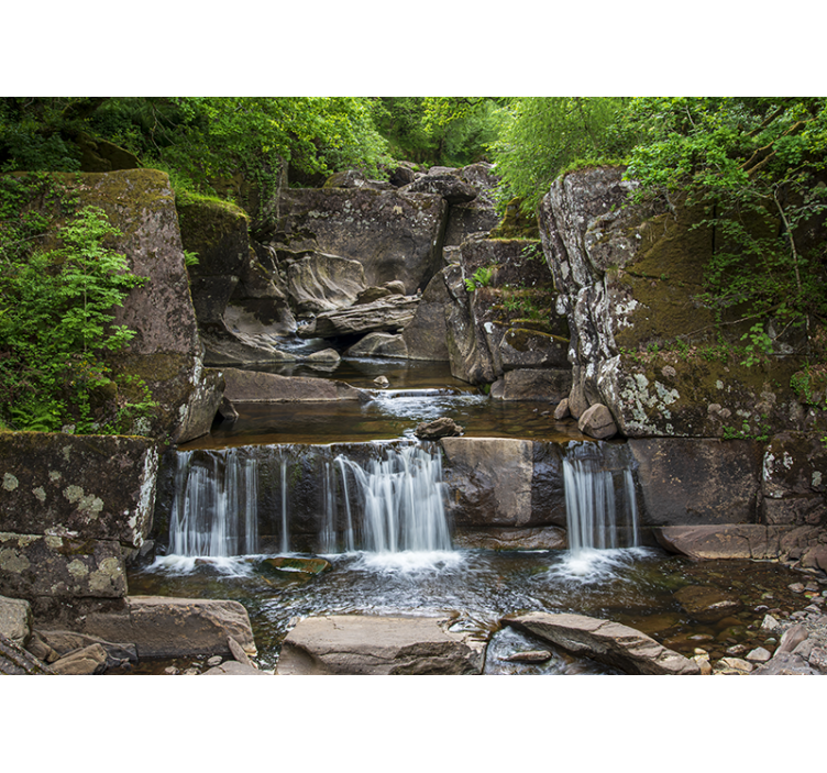 Mountain wall mural serene nature waterfall - TenStickers
