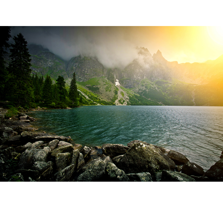 Landscape mural wallpaper mountainous lake view - TenStickers