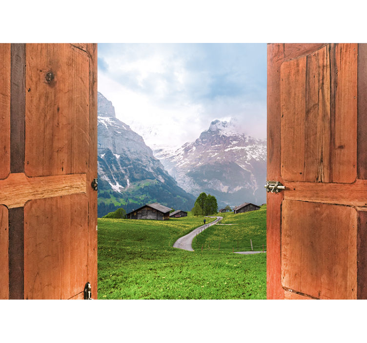 Landscape mural wallpaper mountain view entrance - TenStickers