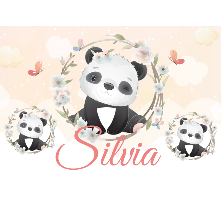 Cute animals panda with name Kids wall Murals - TenStickers