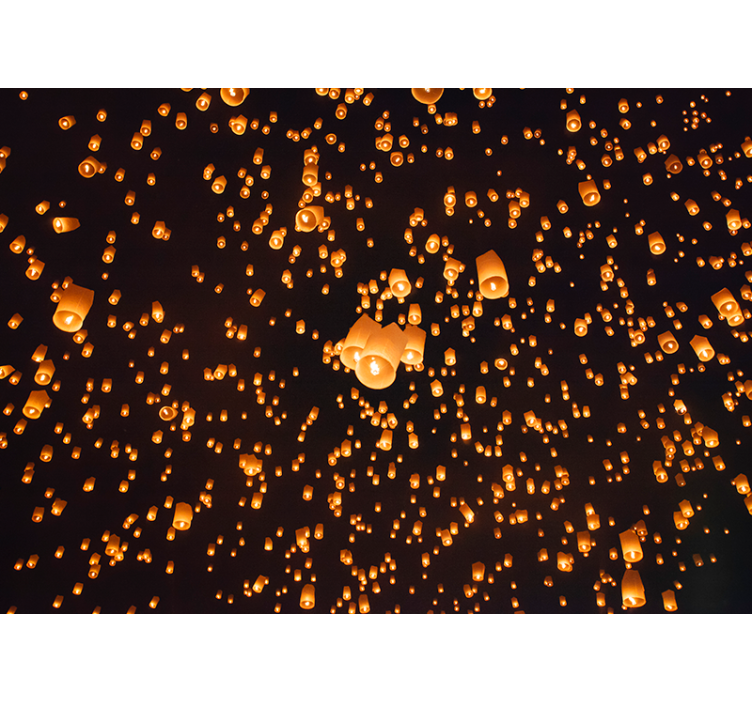 Flying lanterns view Bedroom Mural Wallpaper - TenStickers