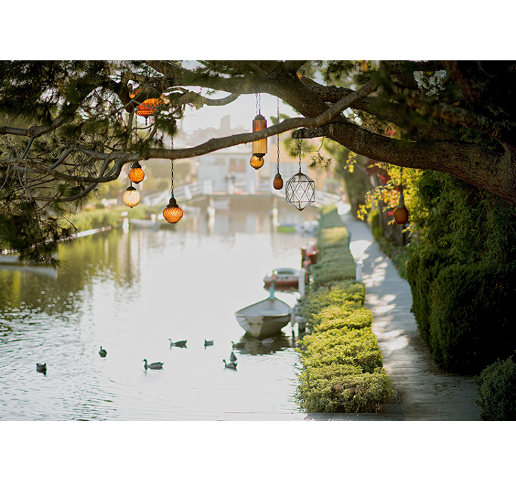 Landscape mural wallpaper secluded waterway lights - TenStickers