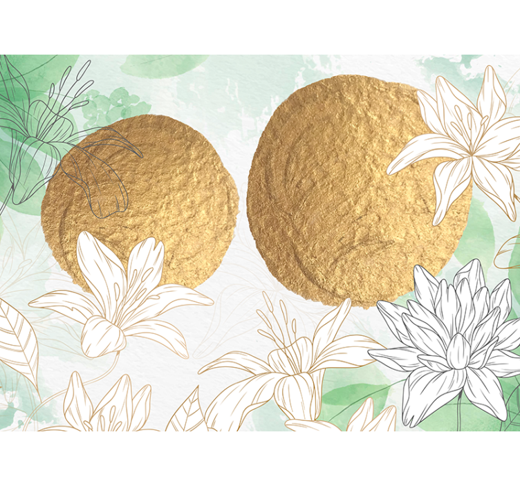 Flower mural with golden floral accents - TenStickers