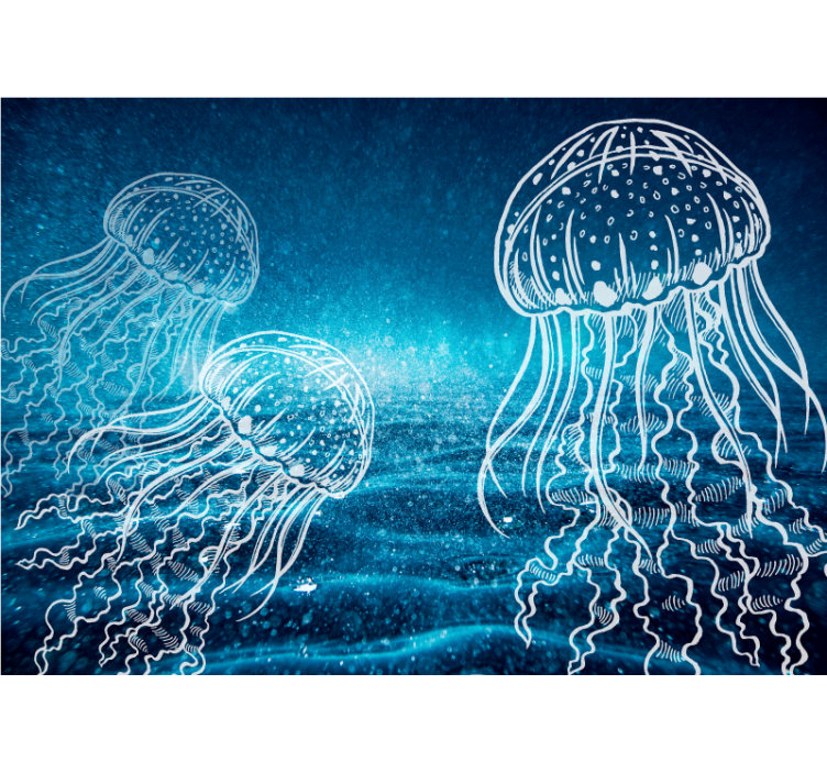 Blue and white jellyfish Bathroom Murals - TenStickers