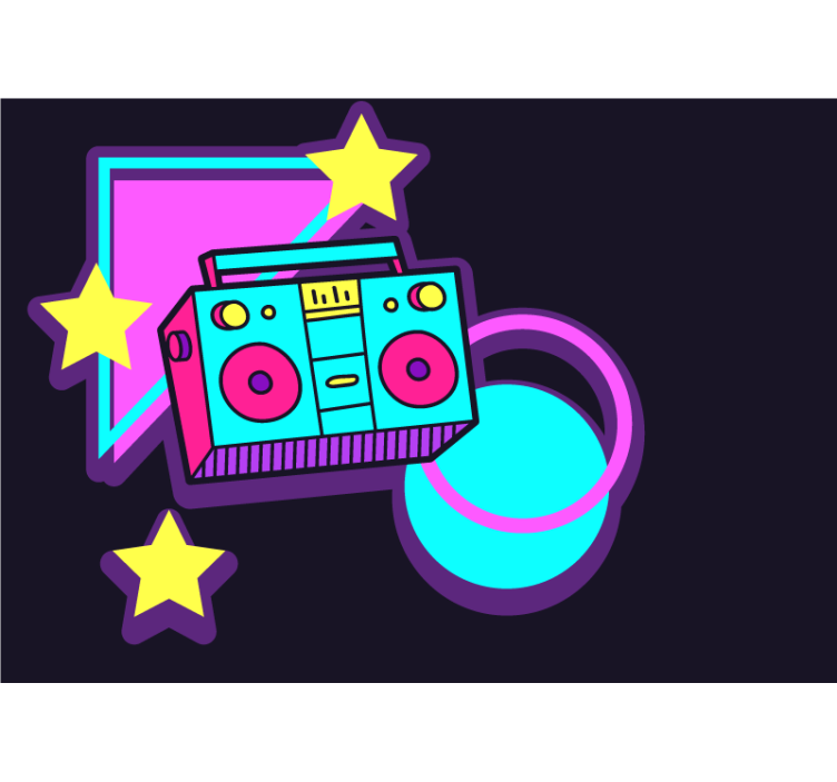 80s style colorful boombox vintage wall mural - TenStickers
