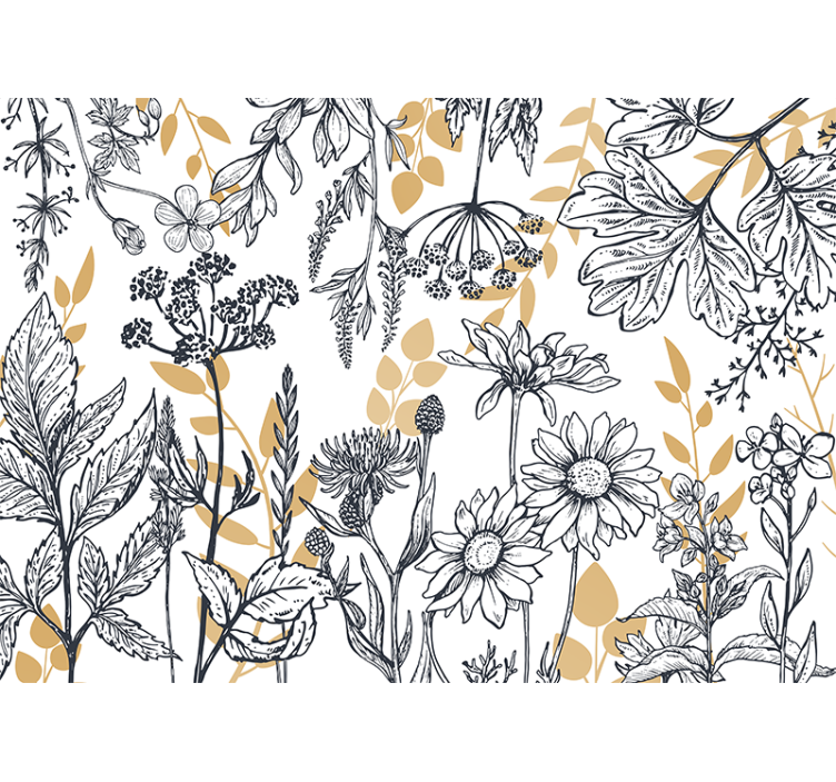 Flower mural botanical outline design - TenStickers