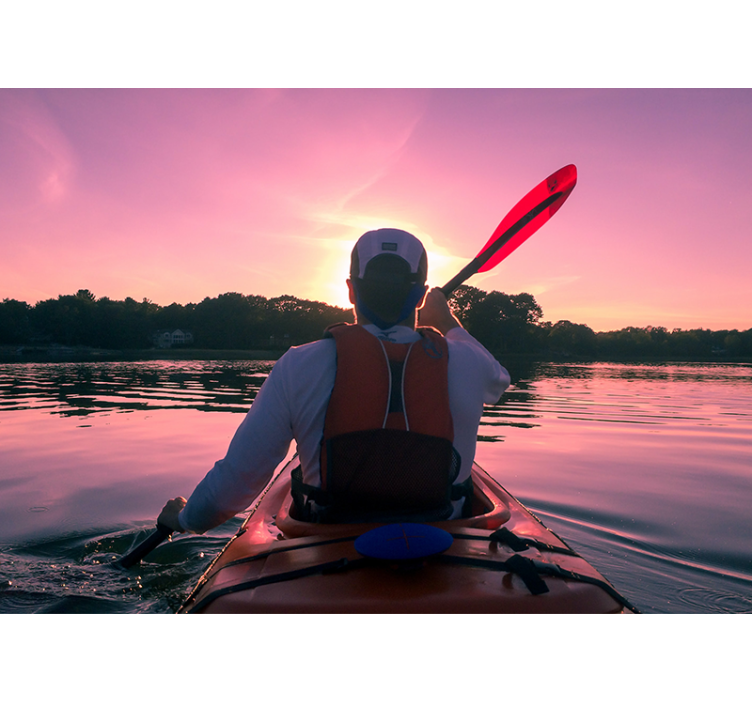 Landscape mural wallpaper kayaker sunset reflection - TenStickers