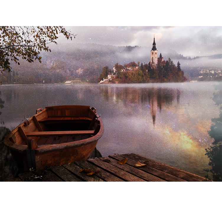 Castle with lake fantasy wall mural - TenStickers