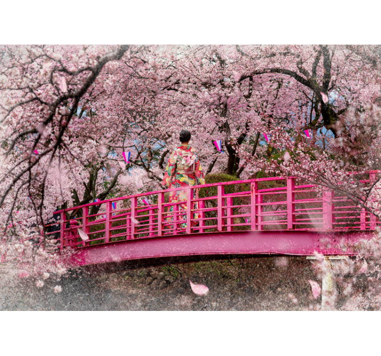 Flower mural cherry blossom scene - TenStickers