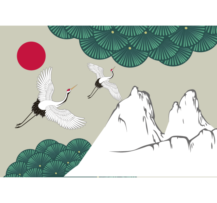 Fuji and crane art vintage wall mural - TenStickers