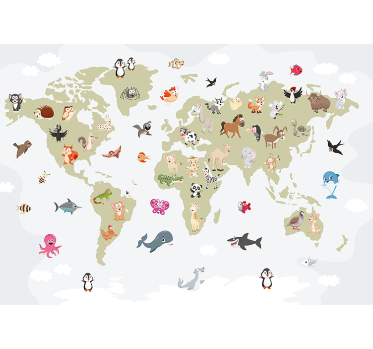 Animal wall mural creatures world map - TenStickers