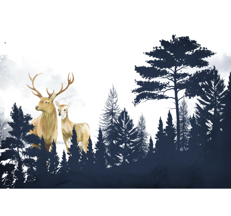 Forest wall mural majestic deer pair - TenStickers